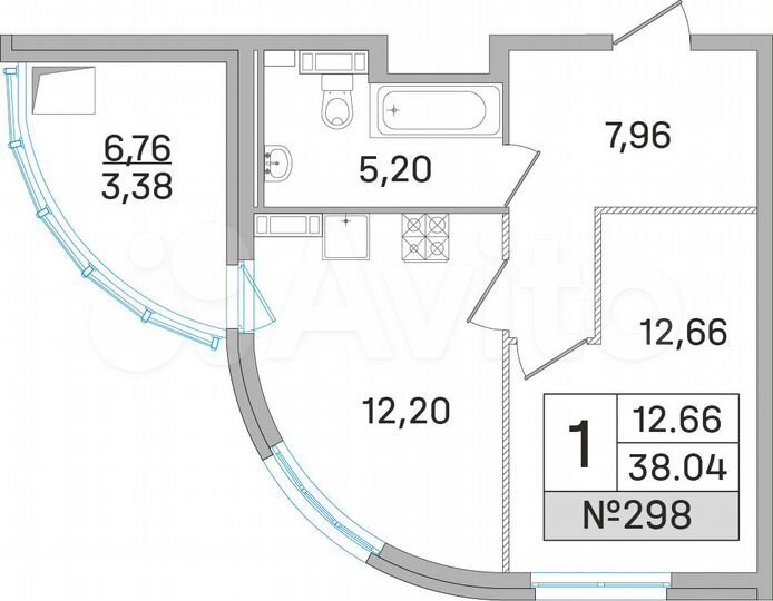 1-к. квартира, 38 м², 6/19 эт.