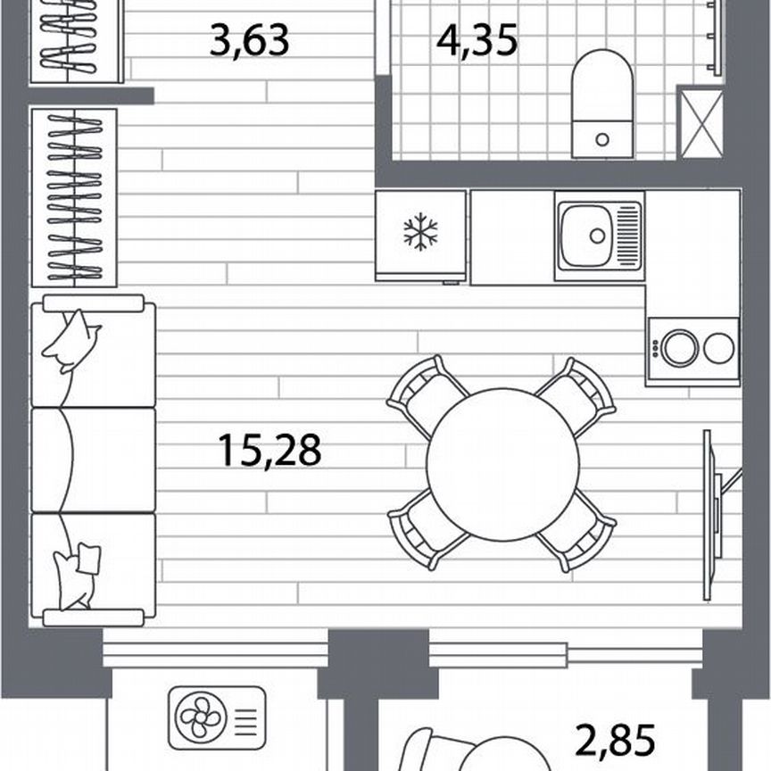 Квартира-студия, 24,1 м², 2/13 эт.