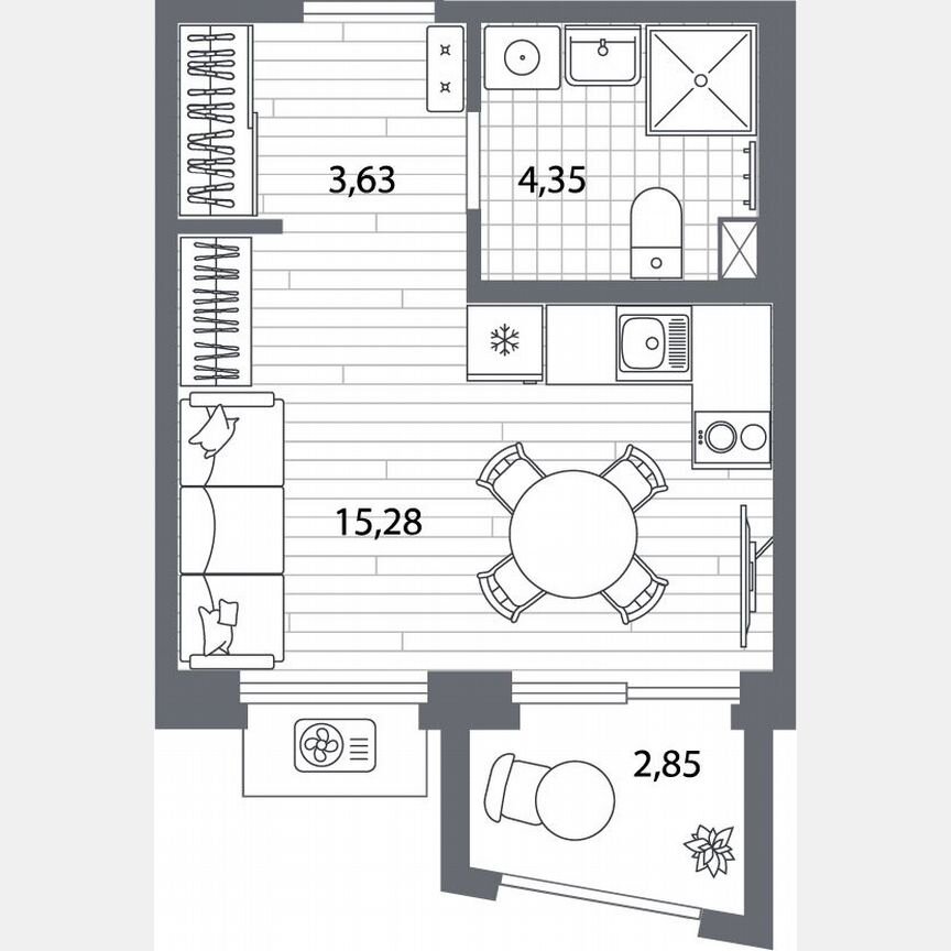 Квартира-студия, 24,1 м², 2/13 эт.