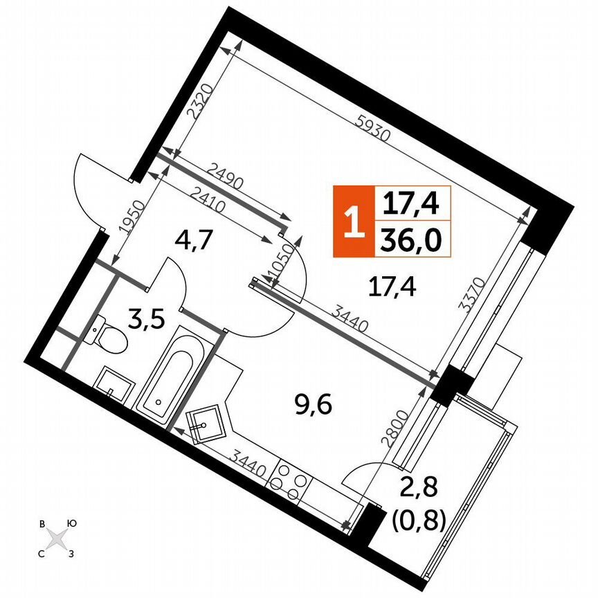 1-к. квартира, 36 м², 11/11 эт.