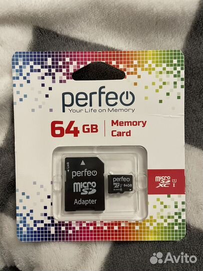 Карта памяти 64 гб MicroSD с адаптером