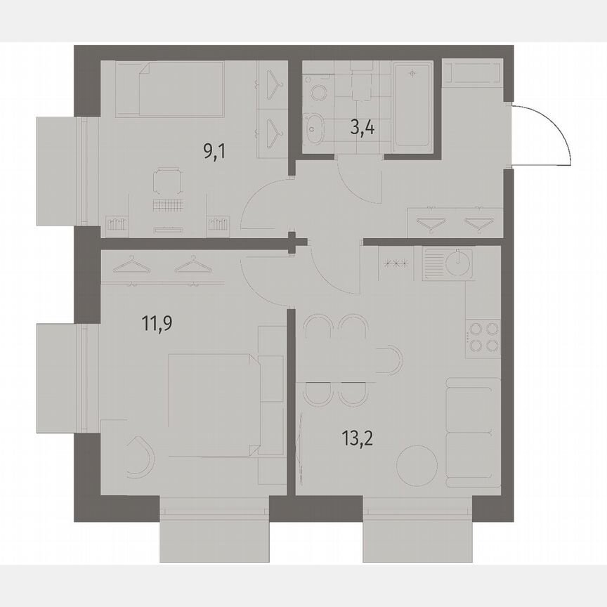 2-к. квартира, 43 м², 7/12 эт.