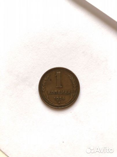 Монета 1 копейка 1924 года
