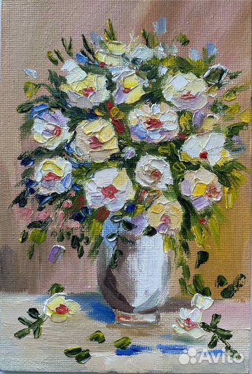 Картина маслом цветы. Миниатюра