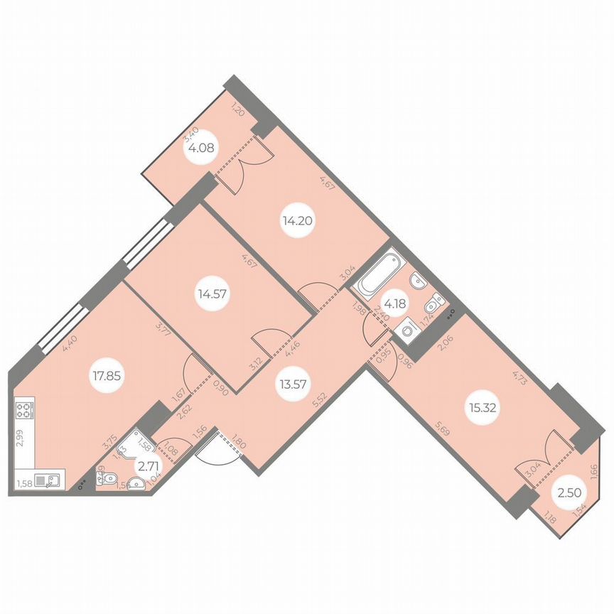 3-к. квартира, 85 м², 7/20 эт.