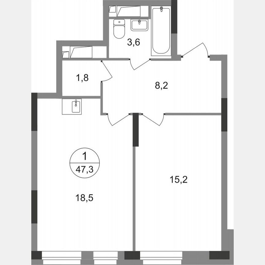 1-к. квартира, 47,3 м², 14/19 эт.
