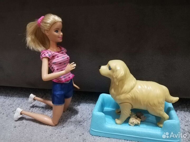 Кукла Барби с собакой и щенками