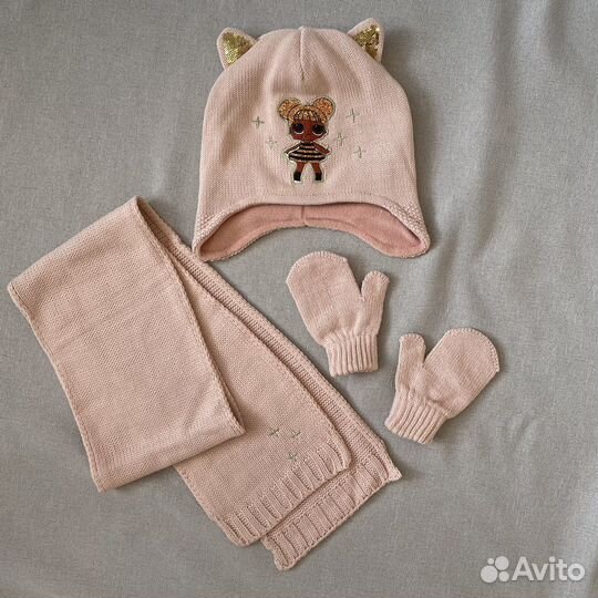 Набор шапка теплая, шарф, варежки