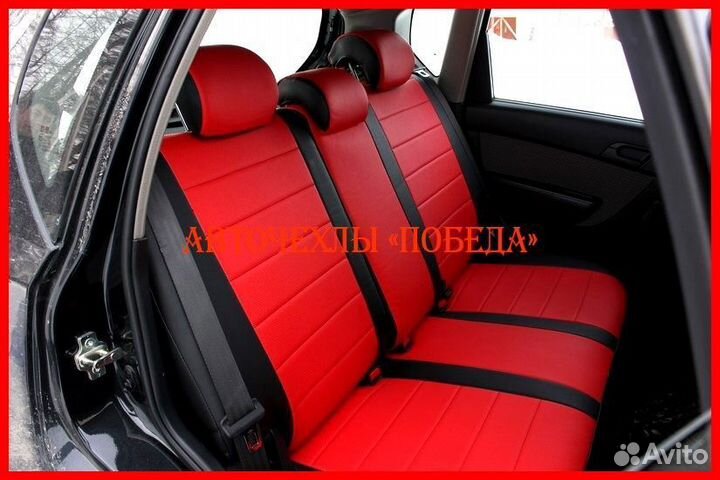Чехлы Chevrolet Aveo T250 из экокожи чёрно-красные