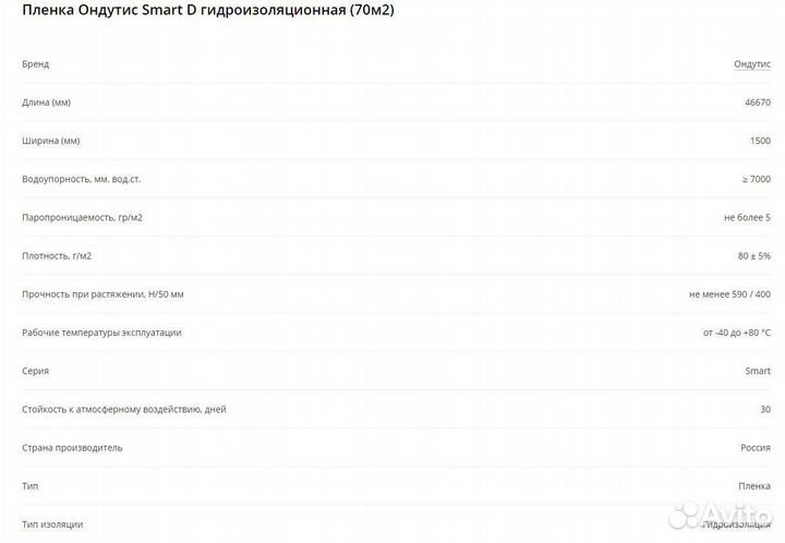 Ондутис SMART D гидроизоляция 70 м2/30 м2