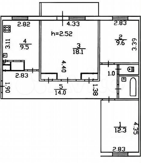 3-к. квартира, 70 м², 1/5 эт.