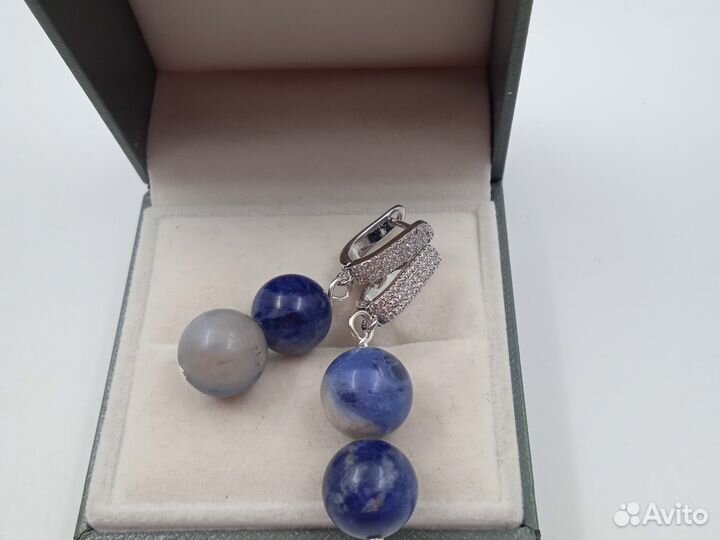 Серьги из лазурита 4,5см,бусина 1,2см