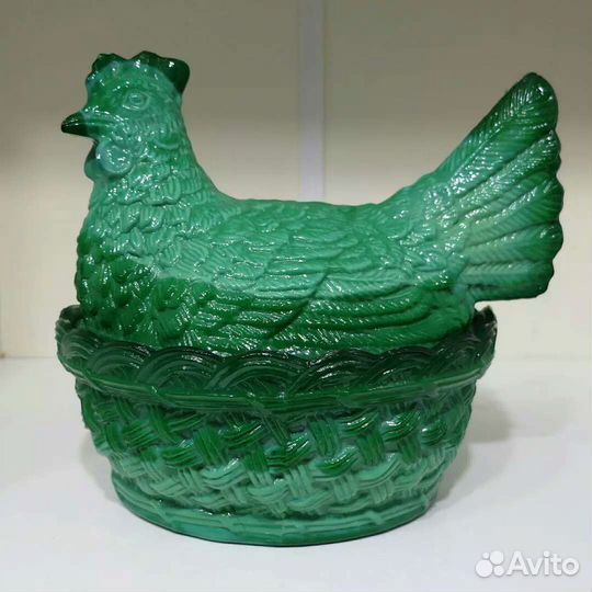 Маслёнка курица. Зелёное стекло. Царская Россия