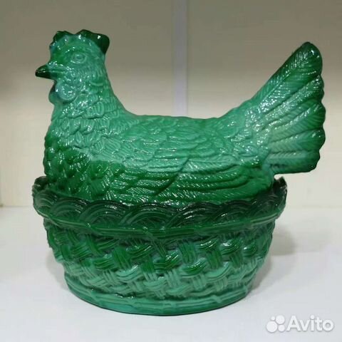 Маслёнка курица. Зелёное стекло. Царская Россия
