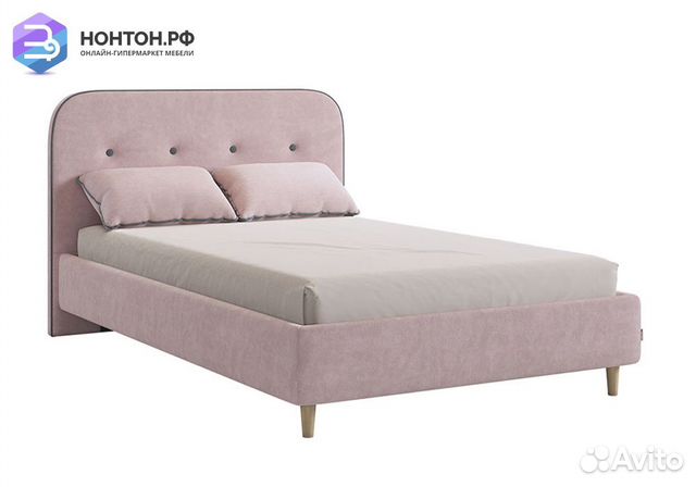 Кровать Лео велюр нежно-розовый / графит