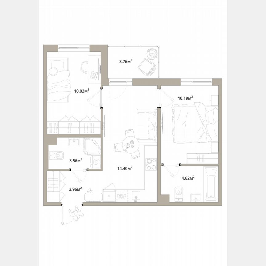 2-к. квартира, 48,6 м², 2/12 эт.