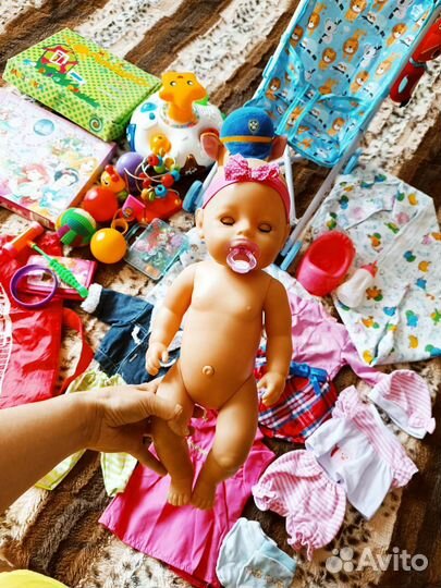 Кукла пупс Беби борн 45 см с коляской и вещами