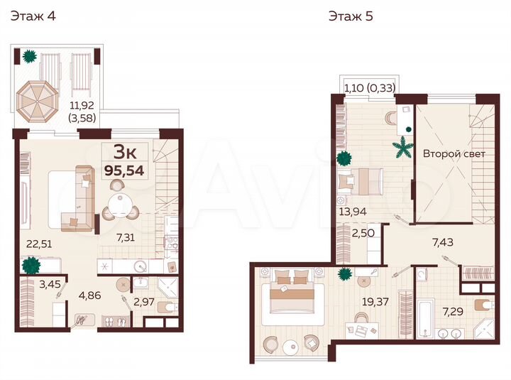 3-к. квартира, 95,5 м², 4/9 эт.