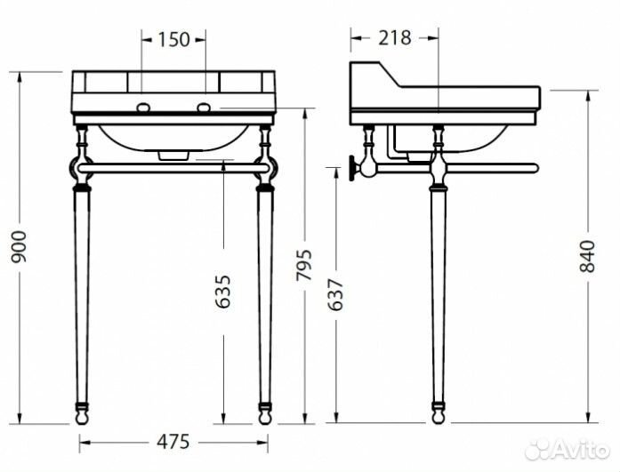 Раковина с подстольем Burlington Edwardian B6+T24A bnkl