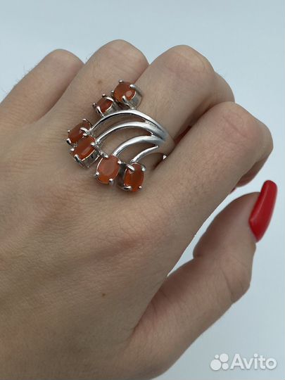 Кольцо серебро 925 сердолик веточка