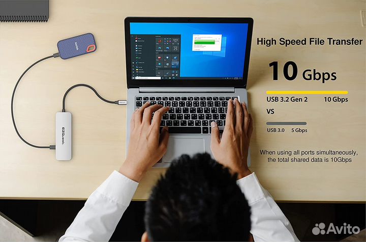 EZQuest USB-C (Type-C) 2Gen-hub + 3.0USB (7-Ports)