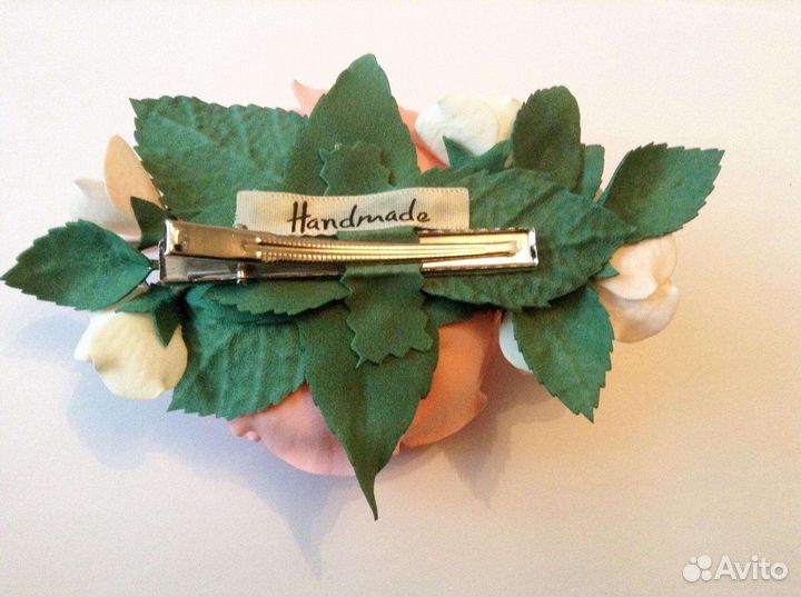 Заколка- зажим Пионовидная Роза с гортензиями