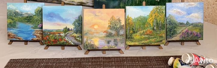 Картина маслом мини на мольберте-подарок для души