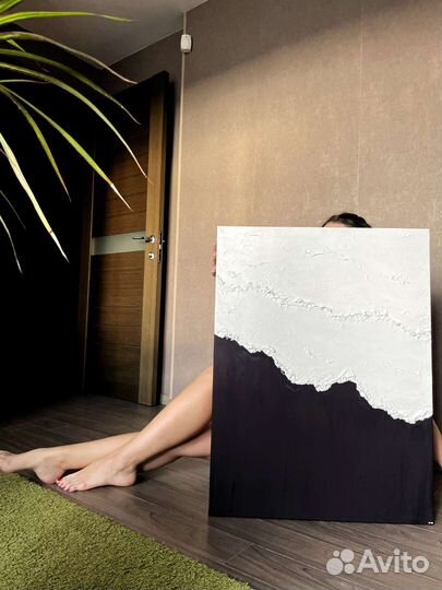 Текстурная интерьерная картина 60х80 Чёрный Пляж