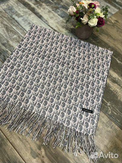 Теплый кашемировый платок шаль Dior серый