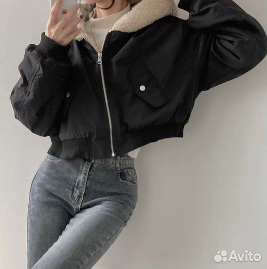 Бомбер женский двусторонний плащевка/пушистик