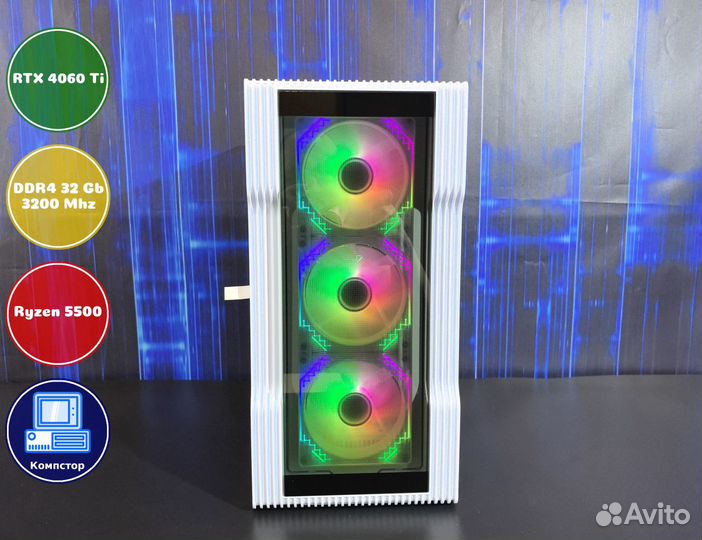 Игровой пк новый AMD5500-RTX4060Ti-32DDR4-KIW0-A520