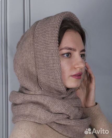 Капор женский зимний вязаный на флисе капюшон 54-6