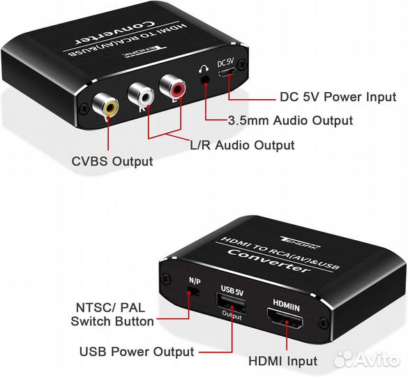 Конвертер с hdmi на RCA (AV) с выходом 3.5 jack