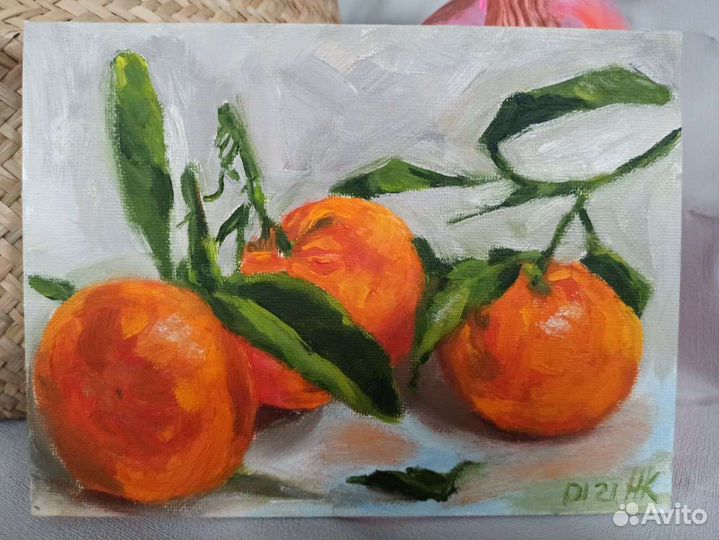 Натюрморт с мандаринами, этюд маслом