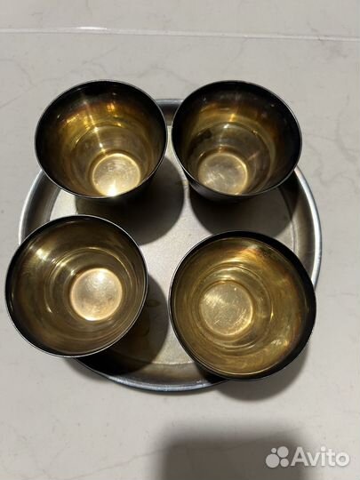 Чашки позолоченые набор столовой, нож серебро