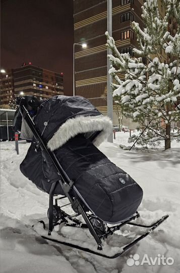 Санки-коляска, детские, зимние на колесах Ника