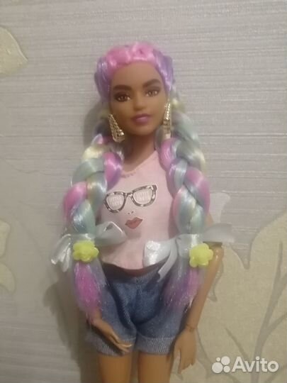 Кукла барби экстра радужные косы
