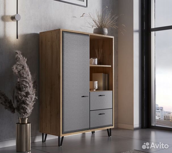 Тумба Грейс KOM1D2S, дуб наварра/графит