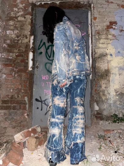 Distressed balenciaga type denim suit opium