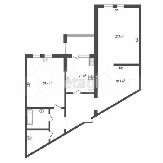2-к. квартира, 86 м², 1/6 эт.