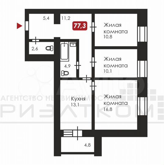 3-к. квартира, 77,3 м², 2/14 эт.