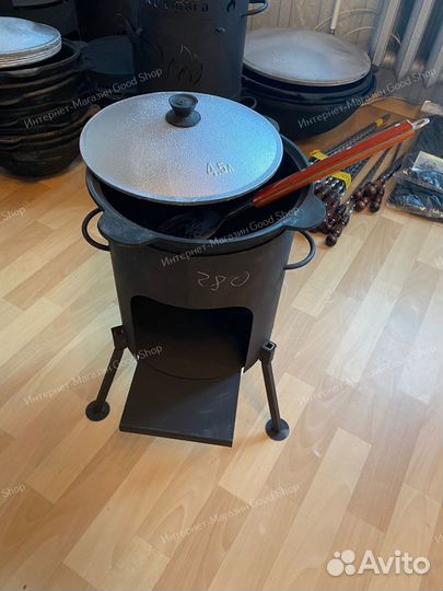 Казан чугунный с печкой