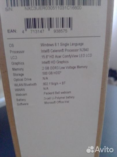 Ноутбук packard bell