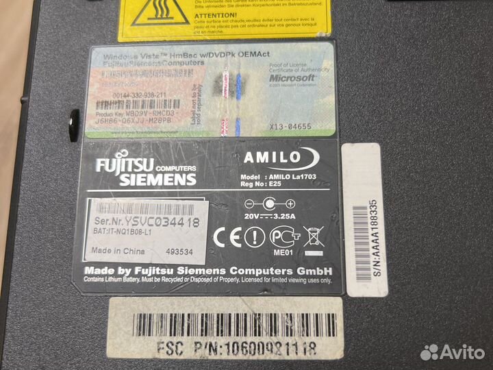 Ноутбук fujitsu siemens amilo 1703