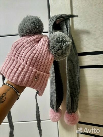 Шапка и шарф для девочки 44-47