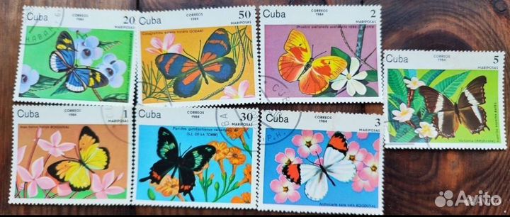 Марки бабочки, насекомые, птицы, олени