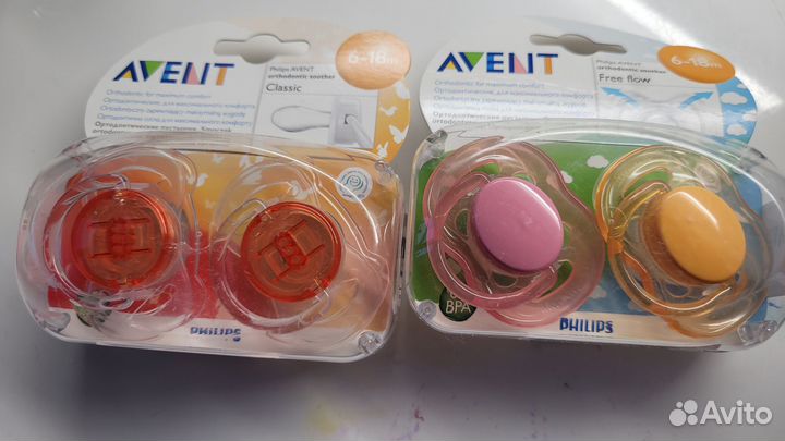 Пустышки Avent новые 0-6, 6-18 мес