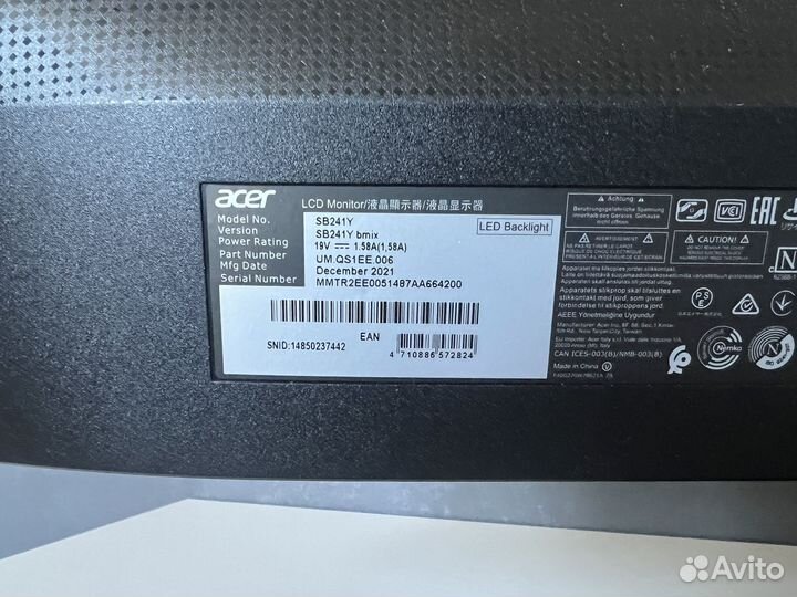 Монитор Acer 24 IPS SB241Y