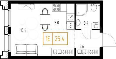 Квартира-студия, 25,4 м², 2/9 эт.