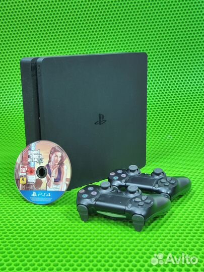 Sony PS4 slim 500Гб + 2 геймпада + GTA V
